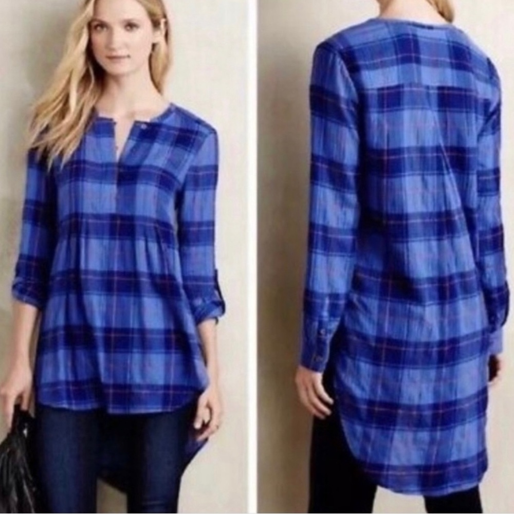 Anthropologie Holding Horses Half Penny Tunic Blue Plaid